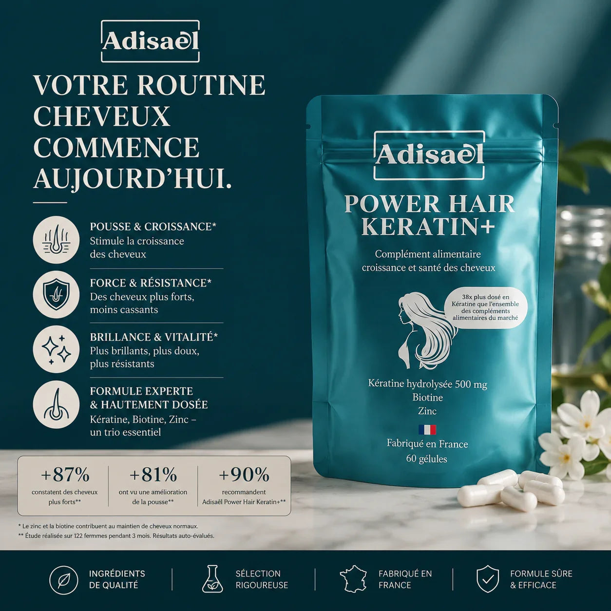 Power Hair Keratin+ : Cure Pousse Cheveux, Force & Brillance