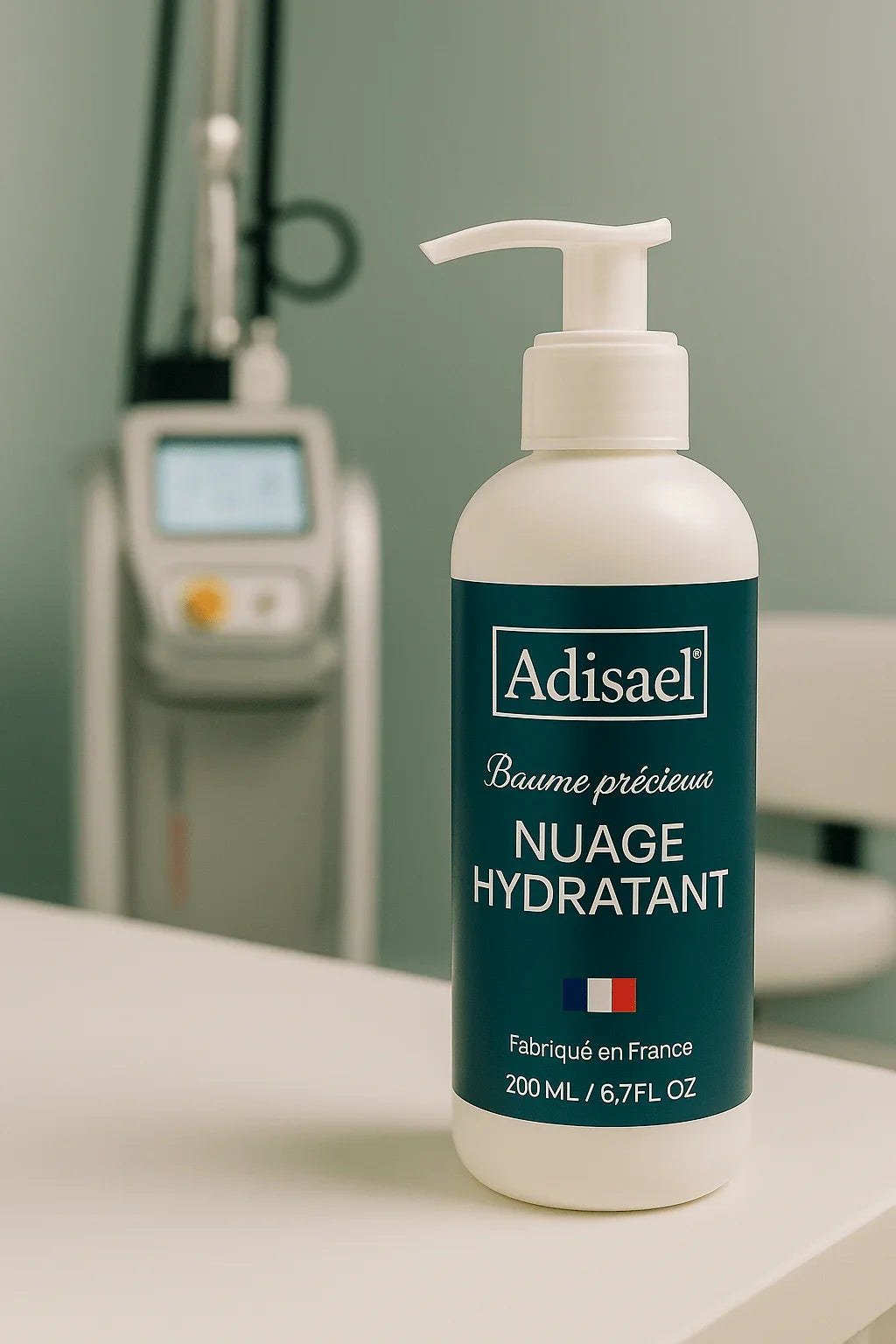 Adisael Nuage Hydratant moisturizing body balm bottle on white surface in clinical setting